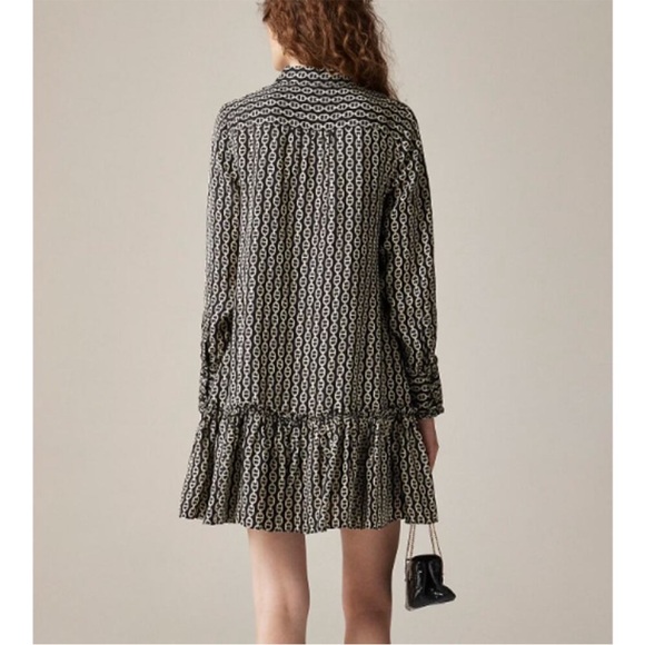 J.Crew Amelia Popover Shirtdress Chain Print Black Gold | NWOT | Size S - Picture 3 of 13